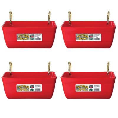 Little Giant 4.5 Quart Heavy Duty Feed Trough Bucket Fence Feeder, Red (4 Pack)