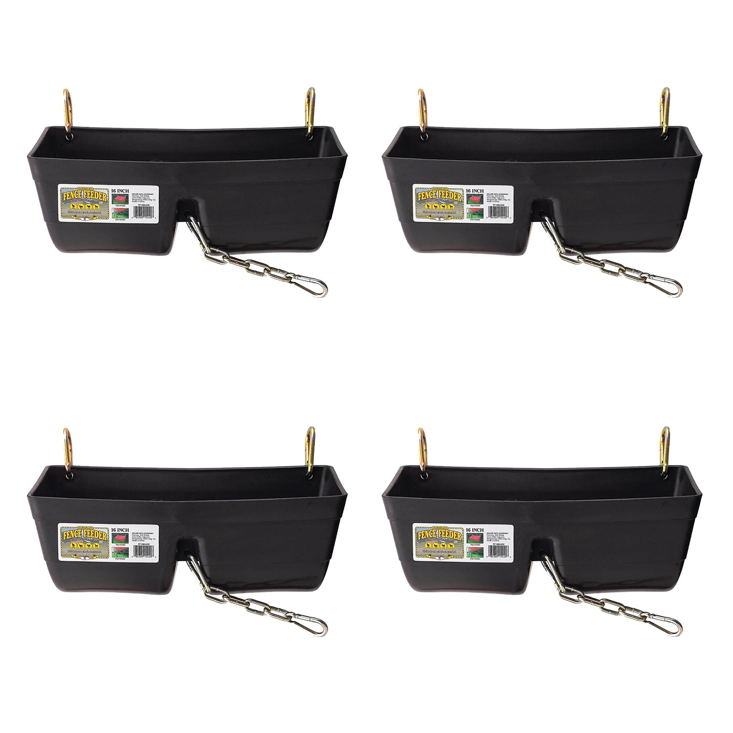 Little Giant 9 Quart Heavy Duty Feed Trough Bucket Fence Feeder, Black (4 Pack)