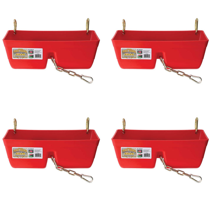 Little Giant 9 Quart Heavy Duty Feed Trough Bucket Fence Feeder, Red (4 Pack)