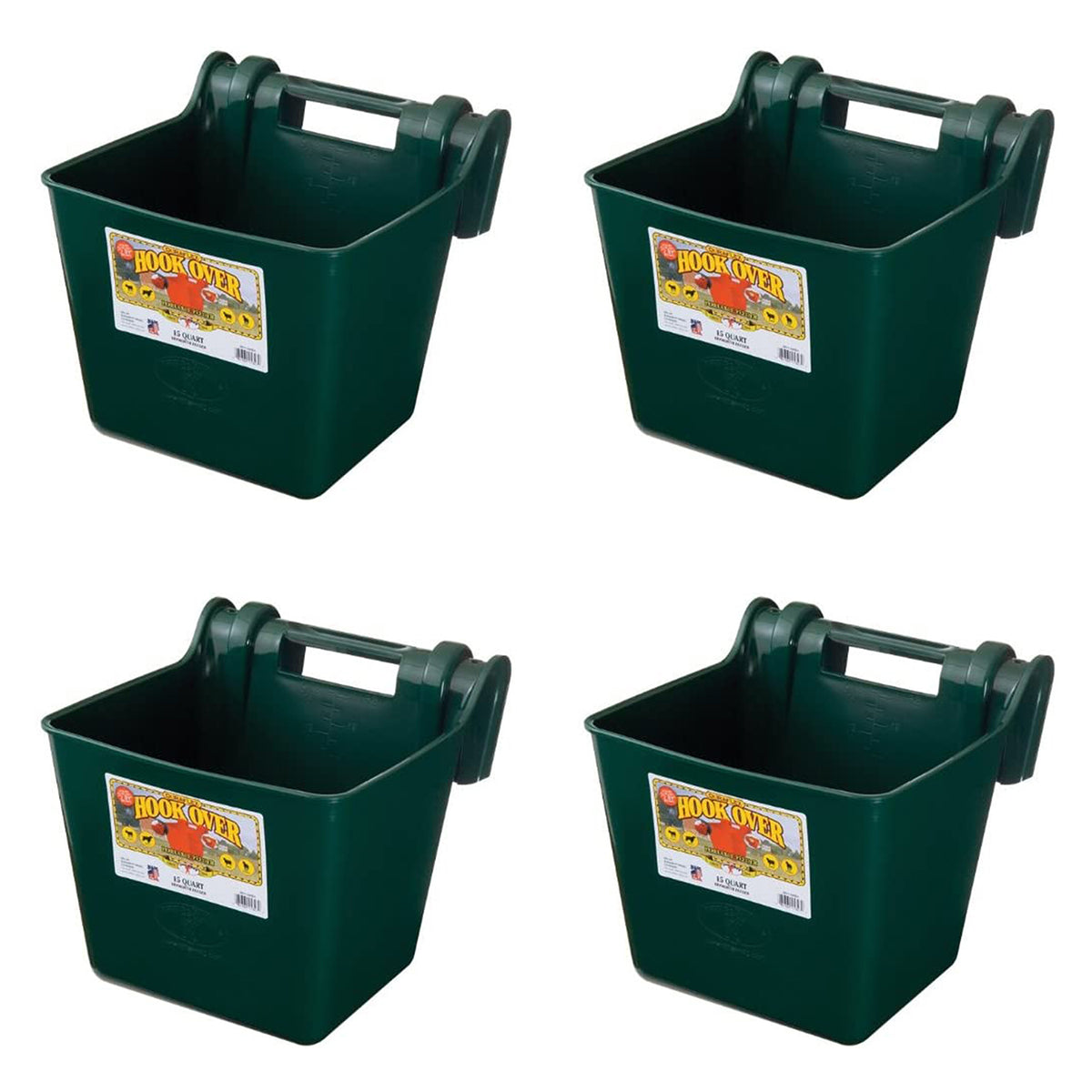 Little Giant Heavy Duty 15 Quart Mountable Plastic Hook Feeder, Green (4 Pack)