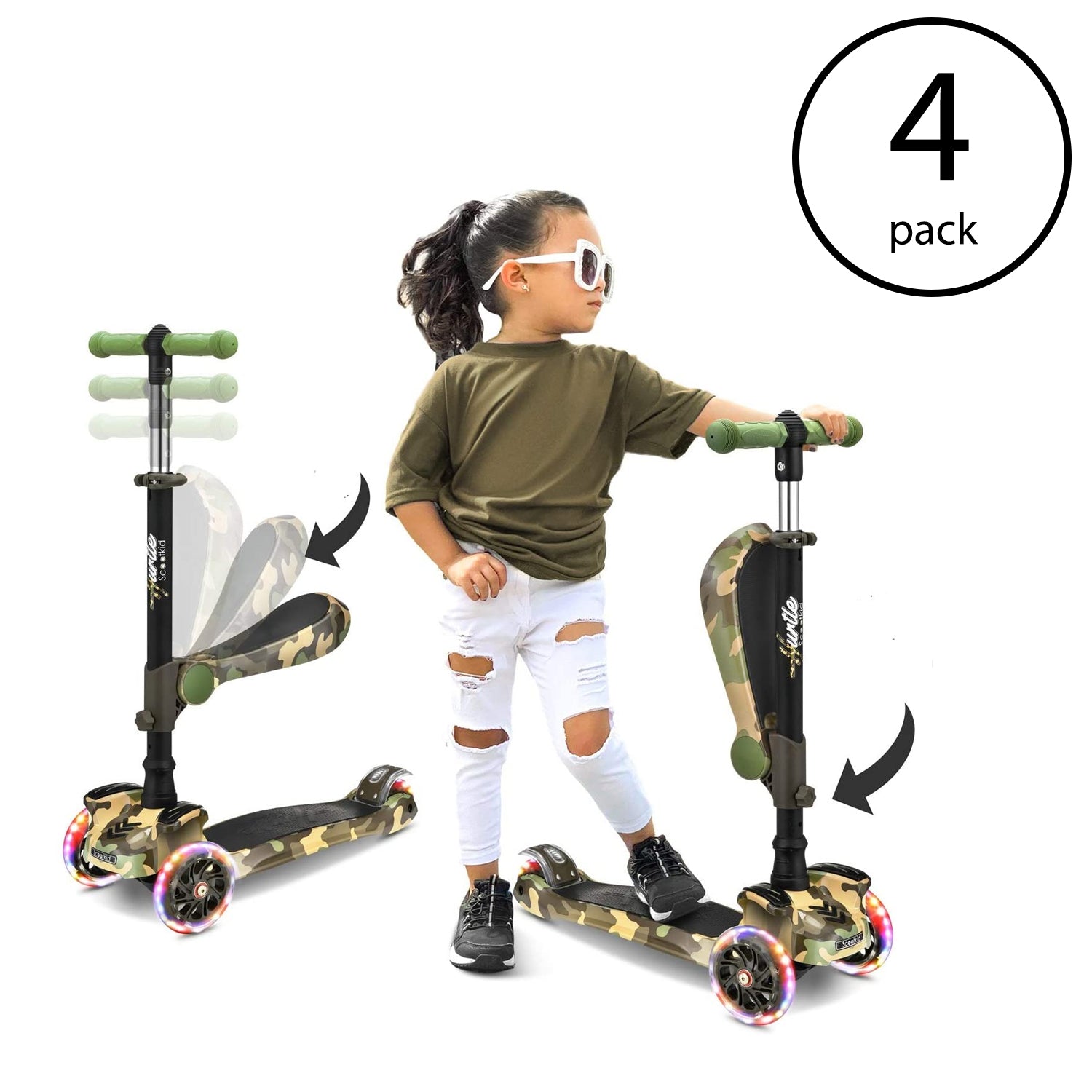 Hurtle ScootKid 3 Wheel Toddler Toy Scooter with LED Wheel Lights (4 Pack)