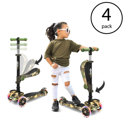 Hurtle ScootKid 3 Wheel Toddler Toy Scooter with LED Wheel Lights (4 Pack)