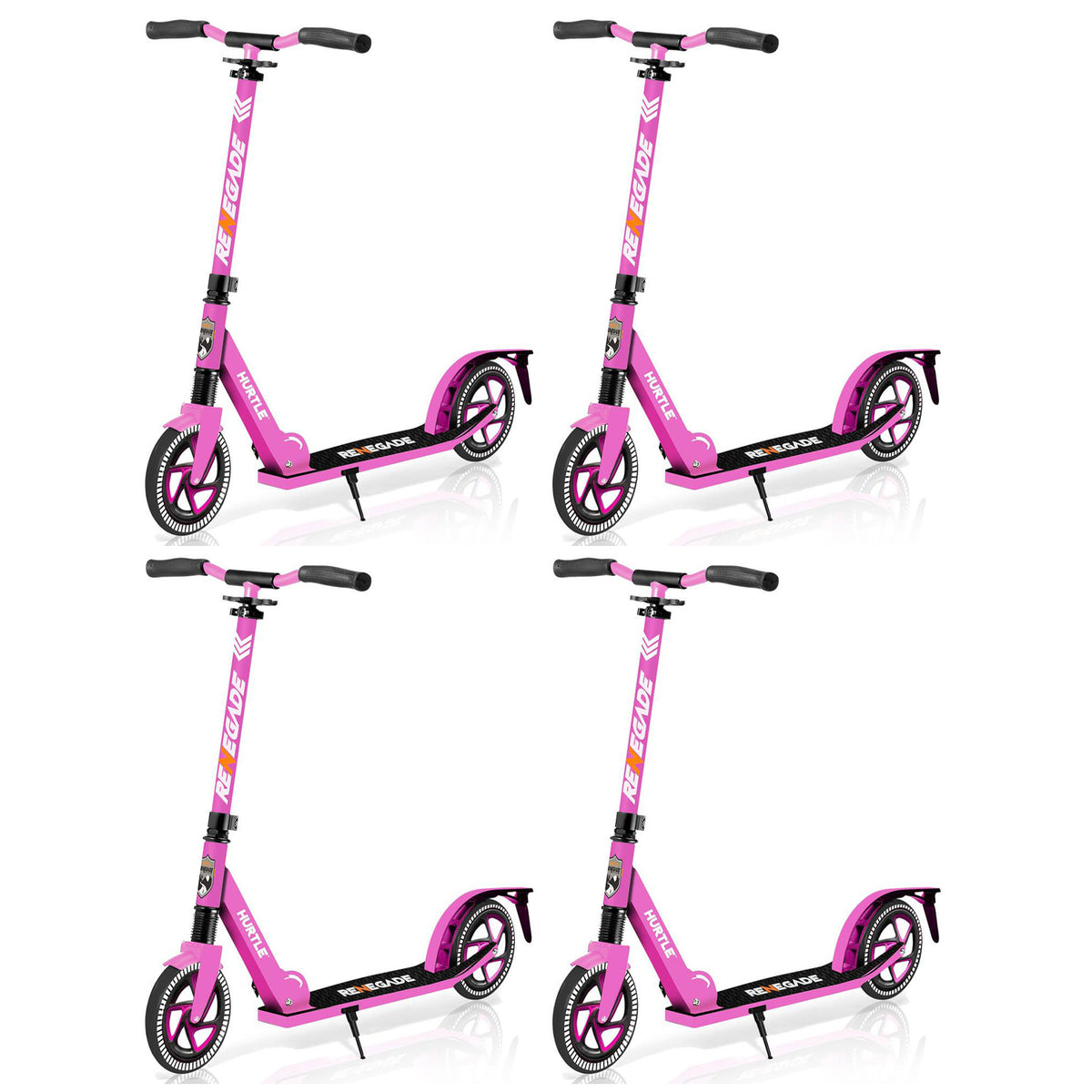 Hurtle Renegade Lightweight Foldable Adult Commuter Kick Scooter, Pink (4 Pack)