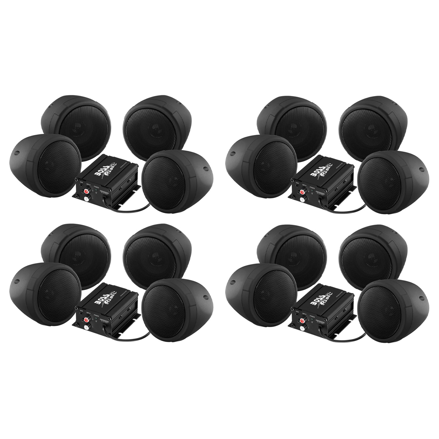 Boss 1000w Bluetooth Speakers+Amplifier Handlebar System Motorcycle/ATV (4 Pack)