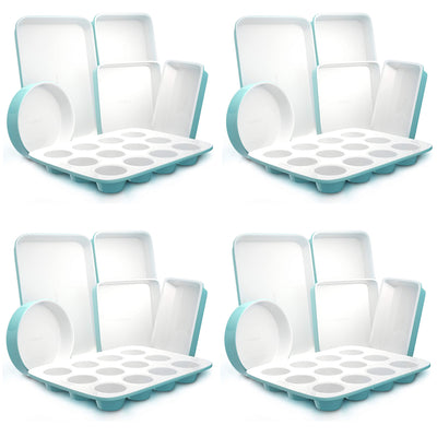 NutriChef 6 Piece Non Stick Kitchen Stackable Ceramic Baking Pan Set (4 Pack) - VMInnovations
