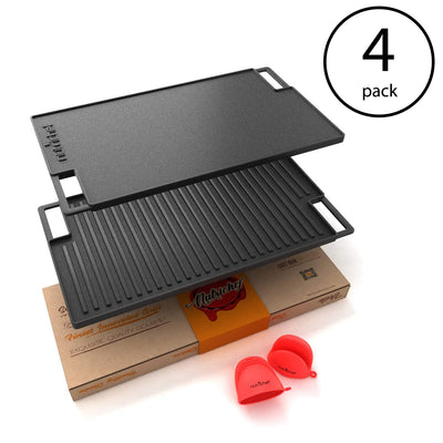 NutriChef 18" Cast Iron Skillet Reversible Grill Plate Stove Top Pan (4 Pack)