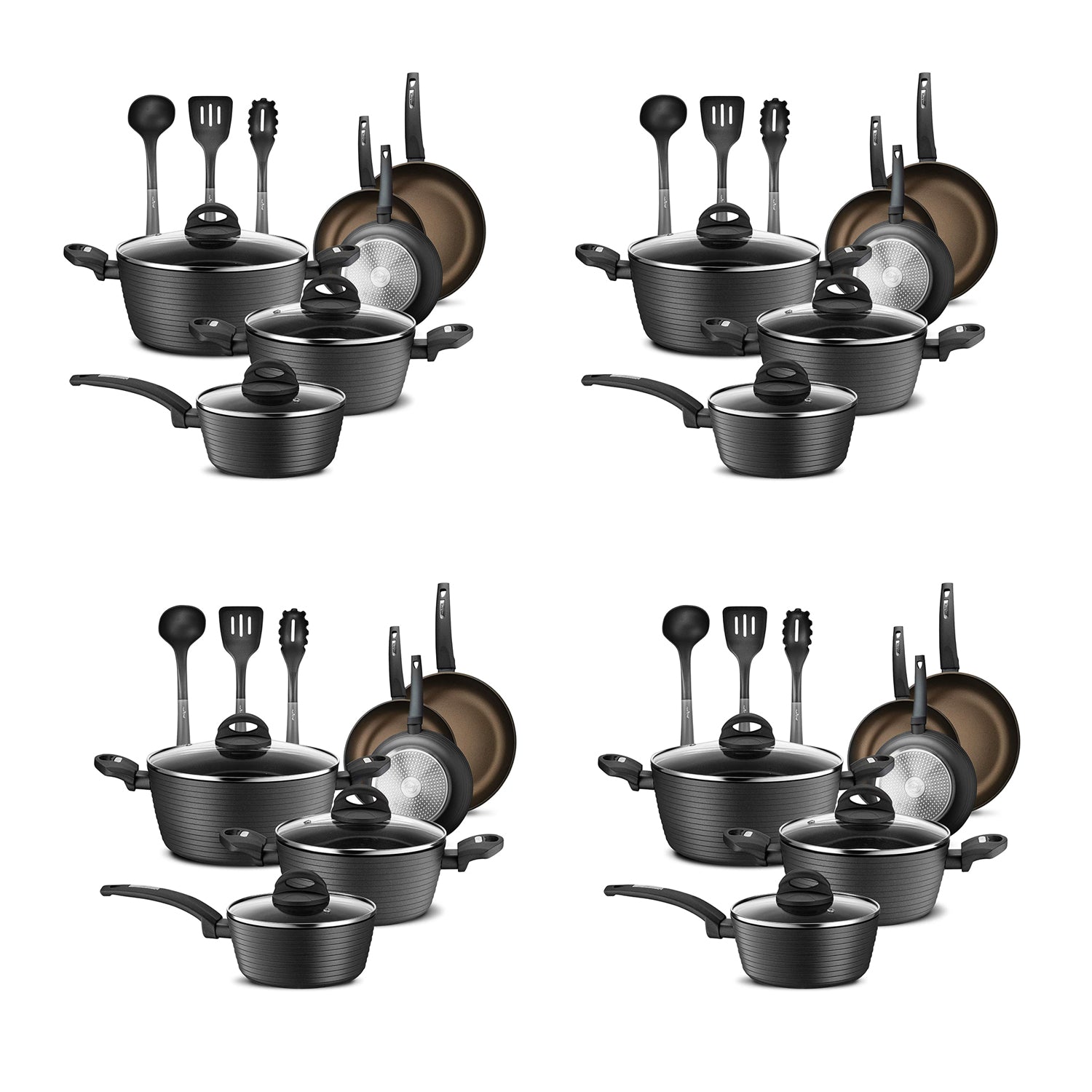 NutriChef Ridge Line Nonstick Kitchen Cookware 12 Piece Pots & Pans Set (4 Pack) - VMInnovations