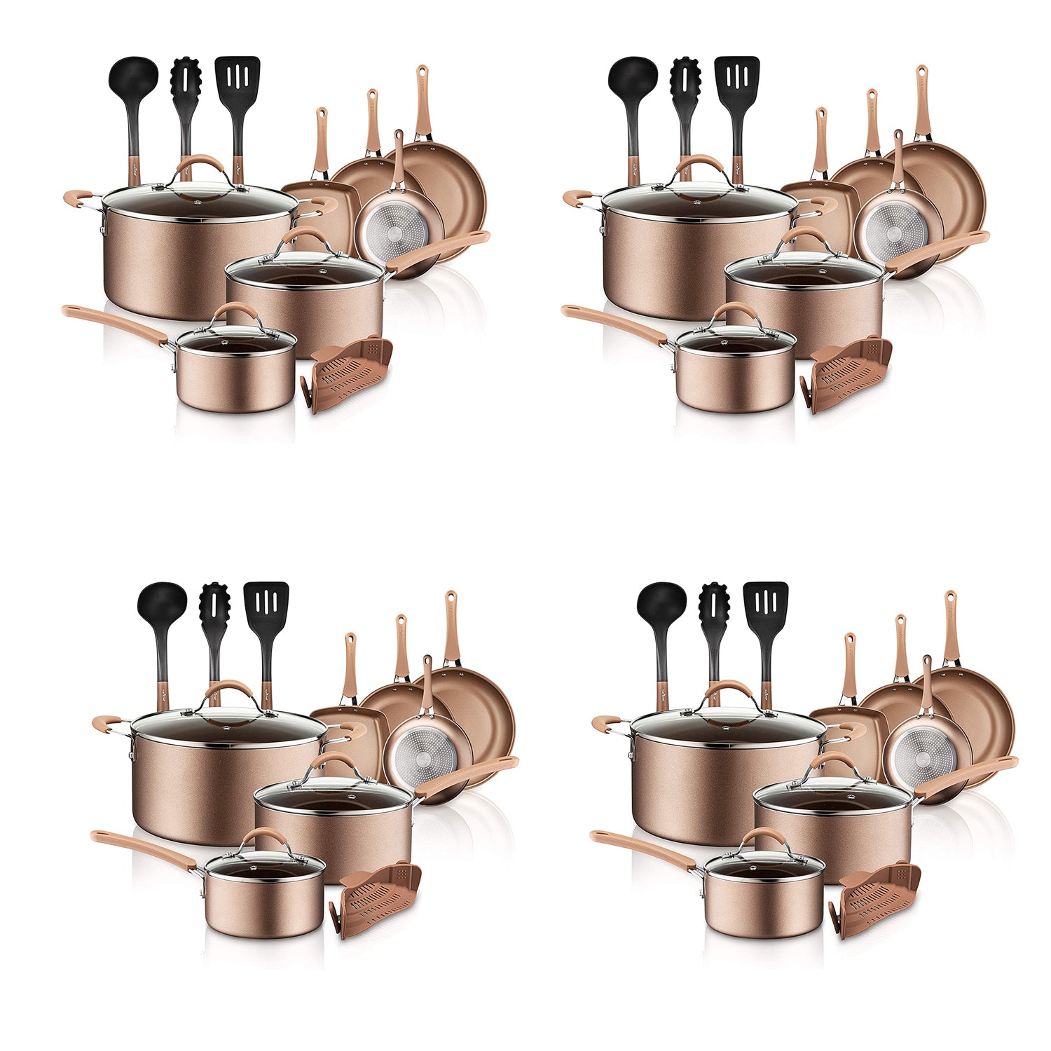 NutriChef Nonstick Kitchen Cookware Pots and Pans, 14 Piece Set, Bronze (4 Pack) - VMInnovations