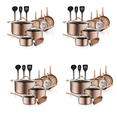 NutriChef Nonstick Kitchen Cookware Pots and Pans, 14 Piece Set, Bronze (4 Pack) - VMInnovations