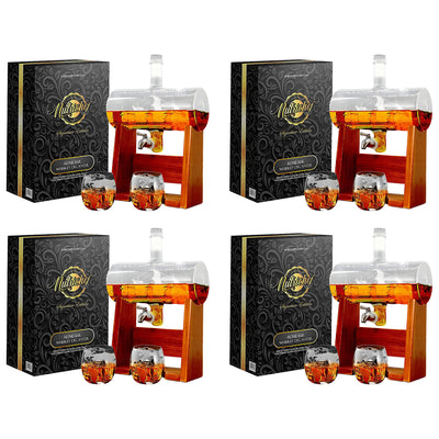 NutriChef Home Bar Glass Barrel Whiskey Carafe Alcohol Decanter Set (4 Pack)