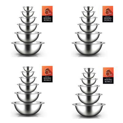 NutriChef 6 Piece Stainless Steel Home Kitchen Mixing Serving Bowl Set (4 Pack) - VMInnovations