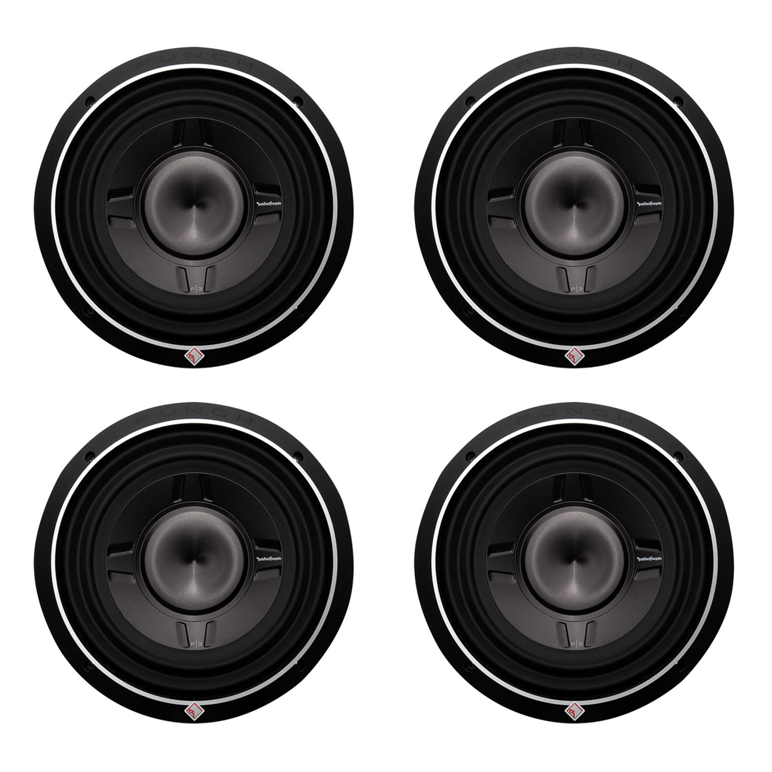 Rockford Fosgate 10 Inch 600 Watt 2 Ohm Car Audio Shallow DVC Subwoofer (4 Pack)