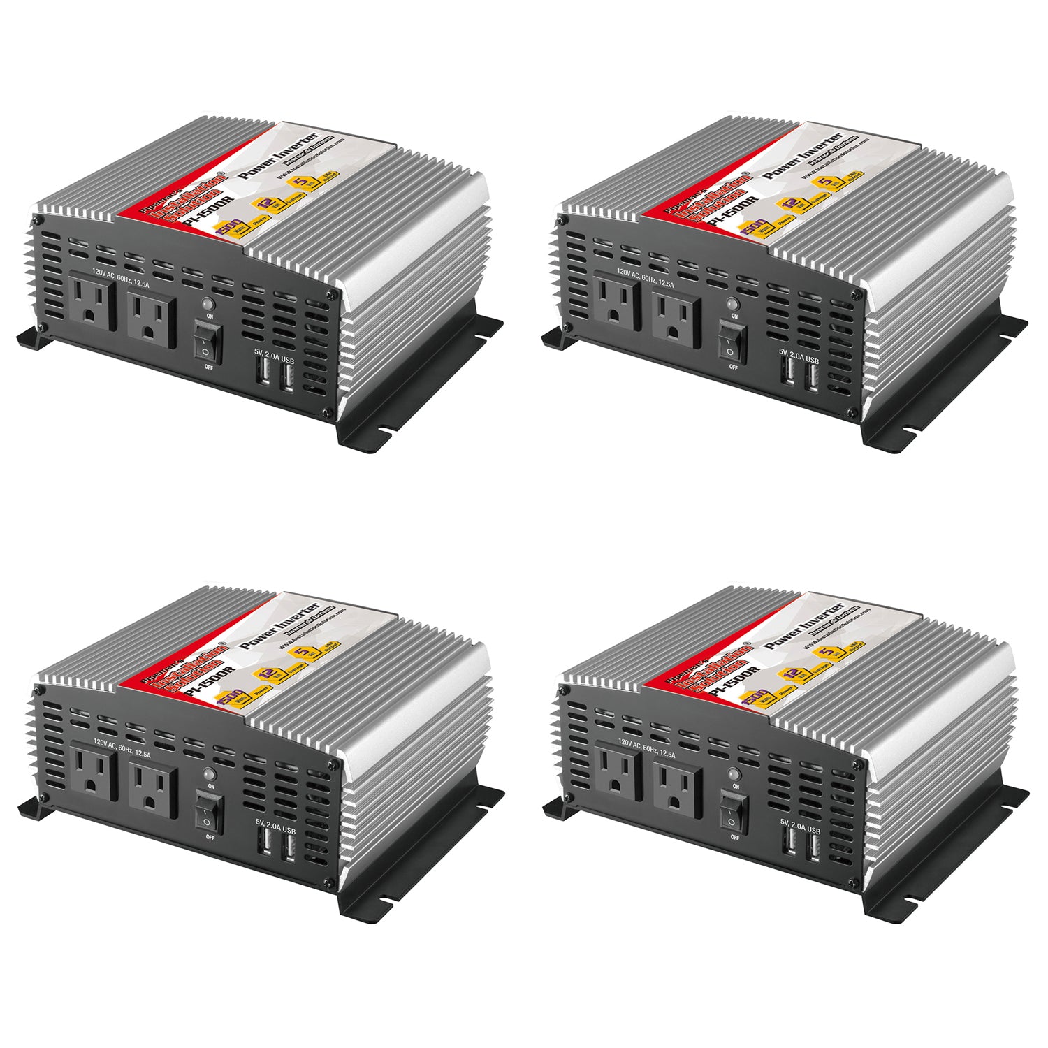 AudioPipe Pipemans 1500W Max DC Plug USB 12V Car Audio Power Inverter (4 Pack)
