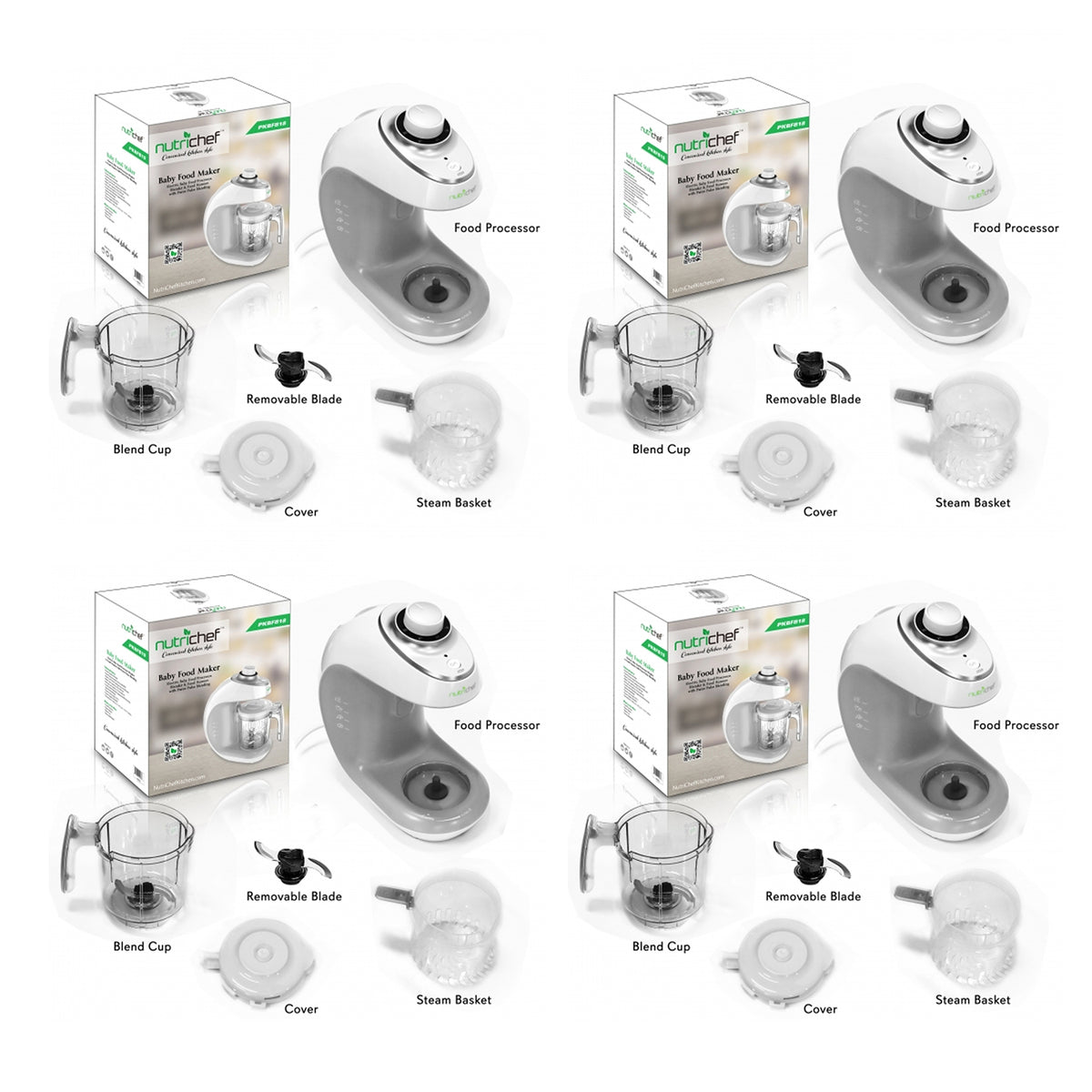 NutriChef Electric Baby Food Maker Puree Food Processor Blender Steamer (4 Pack)