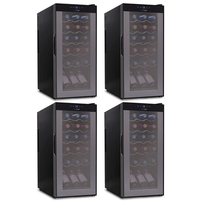 NutriChef Digital 18 Bottle Thermoelectric Wine Chiller Cooler, Black (4 Pack)