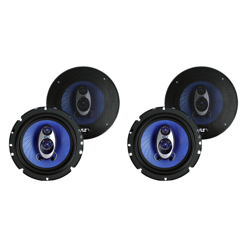 Pyle PL63BL 6.5" 360 Watts 3-Way Car Audio Coaxial Speakers Pair Blue (4 Pack)
