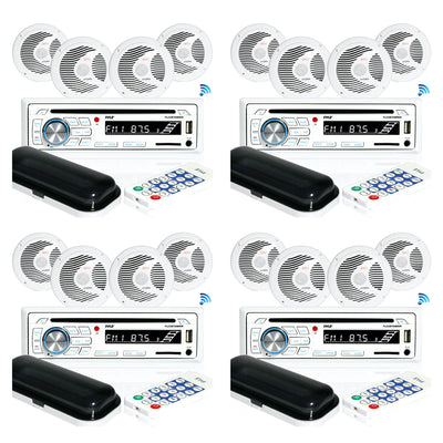 Pyle Marine Bluetooth Receiver Stereo System with 2 6.5 Inch Speakers (4 Pack)