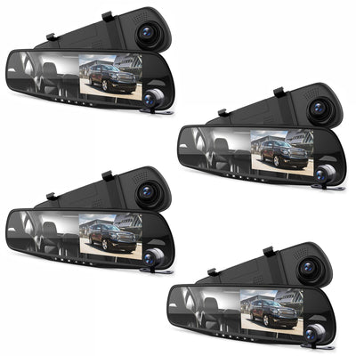 Pyle PLCMDVR49 Dash Cam Vehicle Recording System Rearview Mirror Kit (4 Pack)