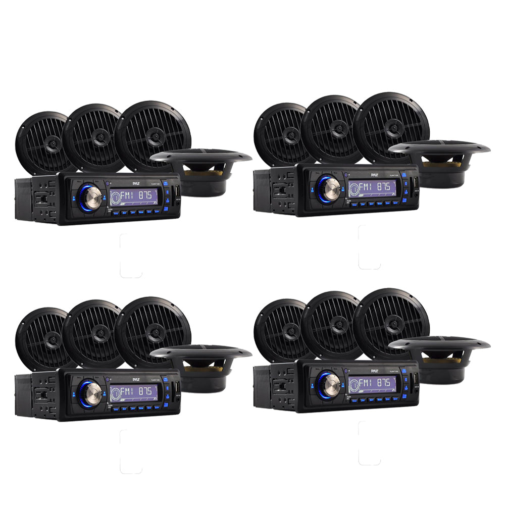 Pyle PLMRKT14BK Marine Receiver Stereo System (4 Pack) with 16 6.5 Inch Speakers