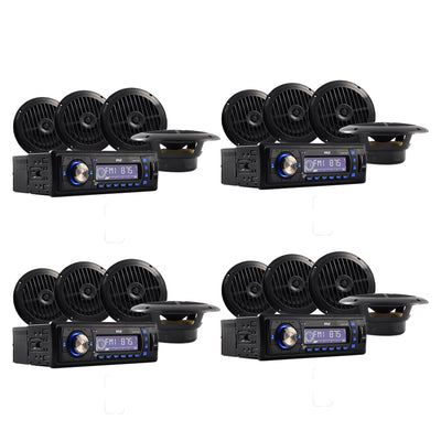 Pyle PLMRKT14BK Marine Receiver Stereo System (4 Pack) with 16 6.5 Inch Speakers