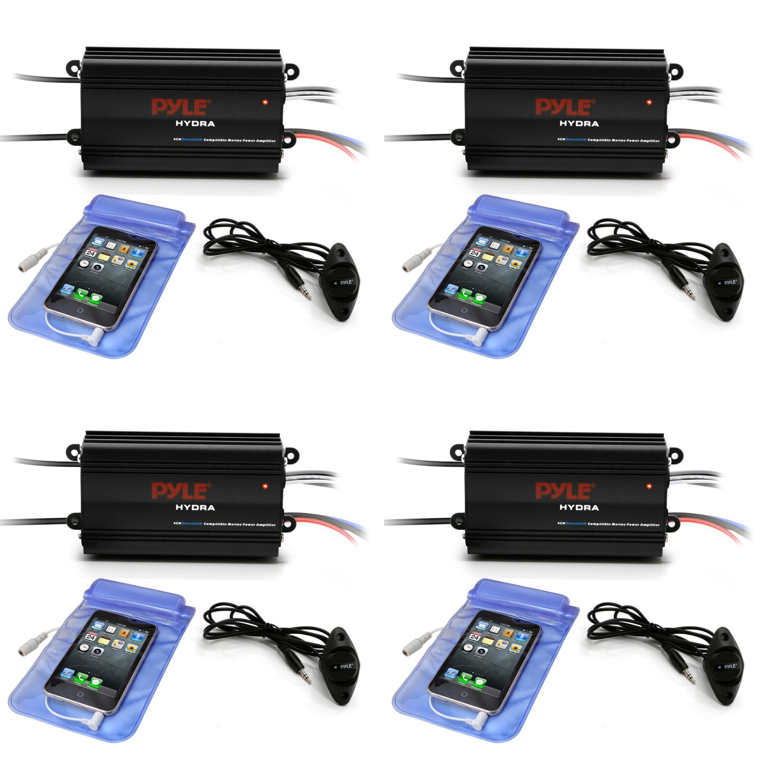 Pyle Waterproof Bluetooth 800 W 4 Channel Marine Power Audio Amplifier (4 Pack)