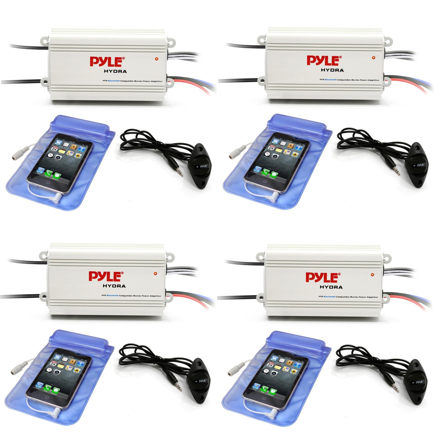 Pyle Waterproof Bluetooth 800 W 4 Channel Marine Power Audio Amplifier (4 Pack)
