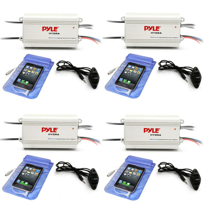Pyle Waterproof Bluetooth 800 W 4 Channel Marine Power Audio Amplifier (4 Pack)