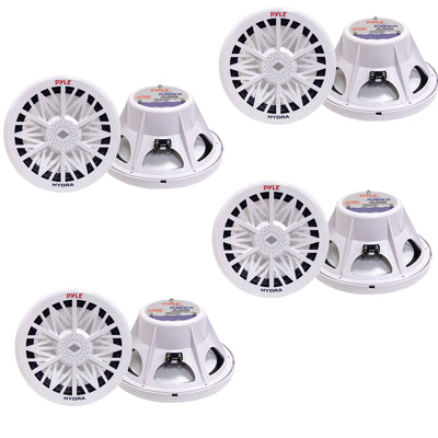 Pyle PLMRW10 10" 500 Watt Dual Marine Grade Stereo Speakers, White (8 Speakers)