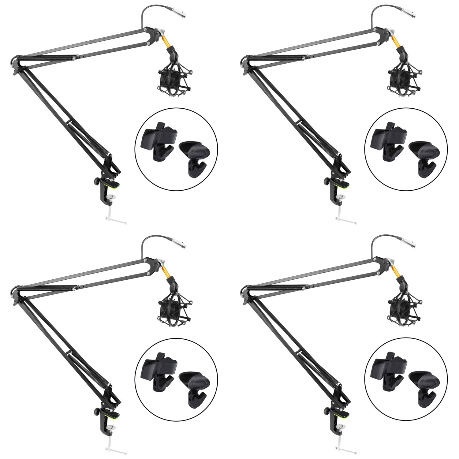 Pyle Microphone Boom Suspension Scissor Spring Arm Clamp On Stand, Black(4 Pack)