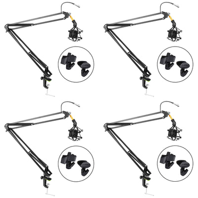 Pyle Microphone Boom Suspension Scissor Spring Arm Clamp On Stand, Black(4 Pack)