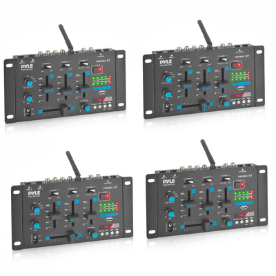 Pyle PMX8BU 3 Channel Bluetooth DJ Sound Board Mixer with Mic Talkover (4 Pack)