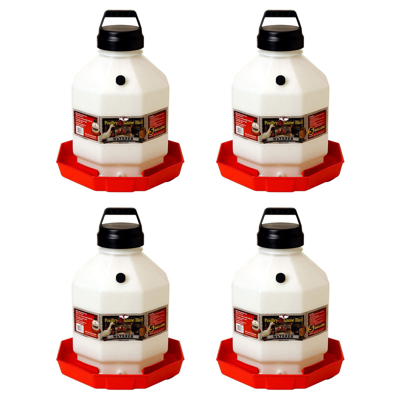 Little Giant PPF5 5 Gallon Automatic Poultry Waterer for Chickens, Red (4 Pack)