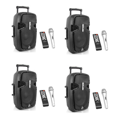 Pyle Pro 1000 Watt Portable Bluetooth PA Speaker System with Microphone (4 Pack)