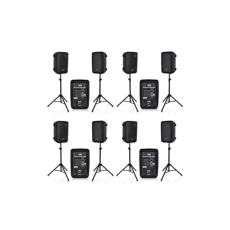 Pyle 4 x PPHP28AMX 8 Inch Bluetooth PA Loud Speaker and 8 Channel Mixer (4 Pack)