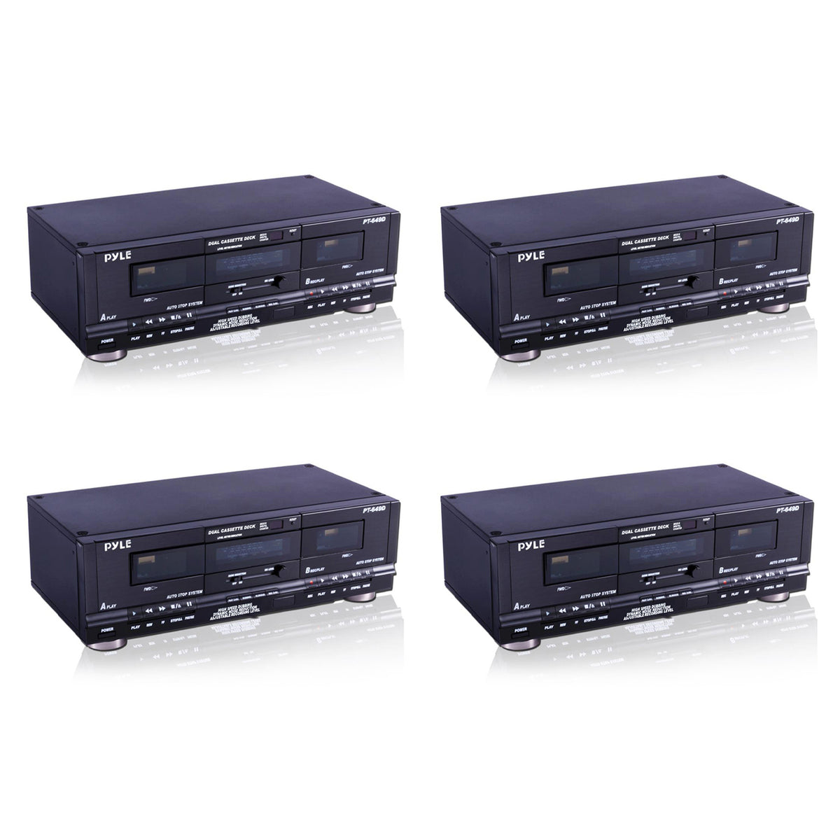 Pyle PT649D Stereo Cassette Deck Player for Music & Audio Recording (4 Pack)