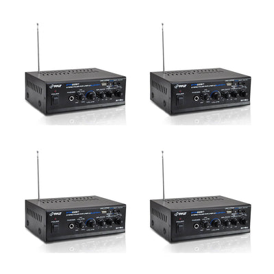 Pyle Mini Bluetooth Home Audio 80 W 2 Channel Amplifier Stereo Receiver (4 Pack)