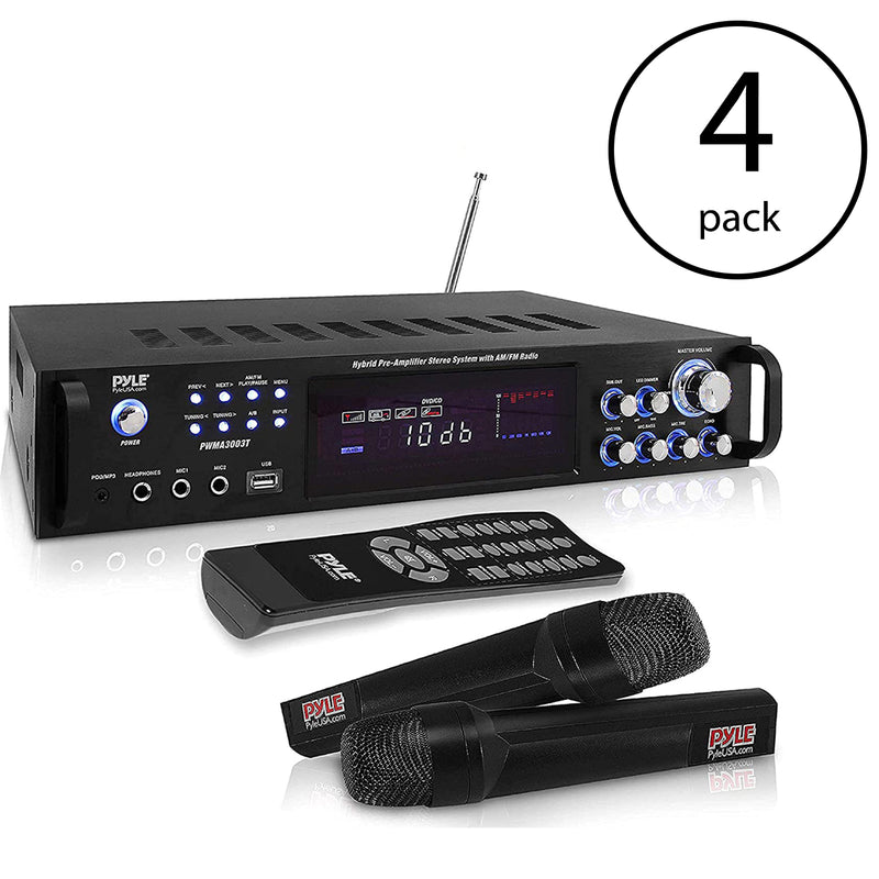 Pyle 3000W 4 Channel Bluetooth Hybrid Amplifier Receiver w/ Microphones (4 Pack)