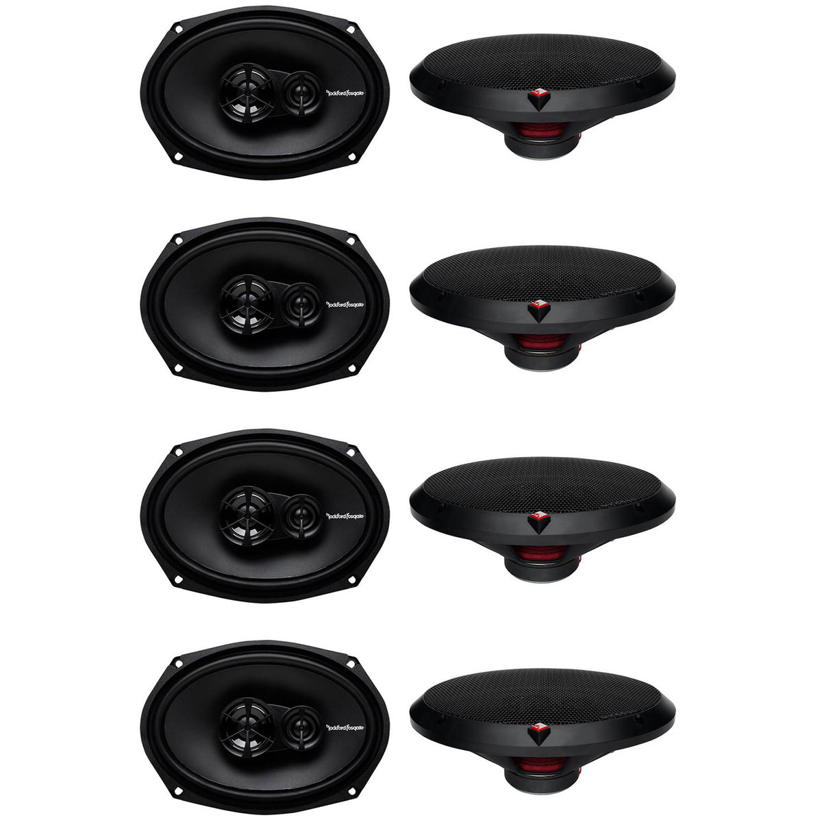 Rockford Fosgate Prime 6” x 9” 3 Way Full-Range Coaxial Speaker, Pair (4 Pack)