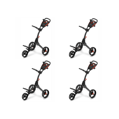 SereneLife 3 Wheel Folding Golf Bag Push Cart Holder with Cup Holder (4 Pack)