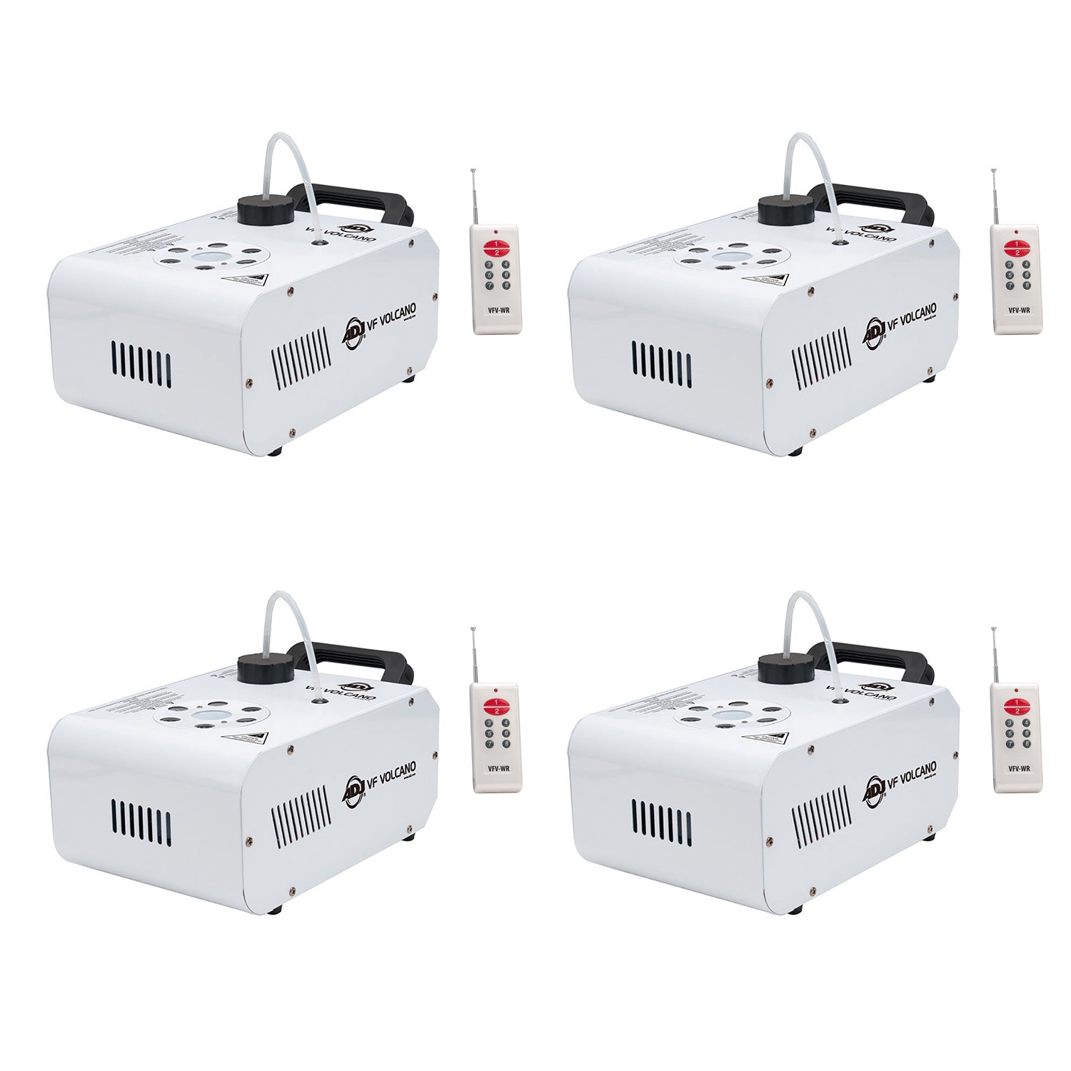 ADJ VF Volcano Fog Machine w/6 x 3W RGB LED Lighting w/ Remote, White (4 Pack)