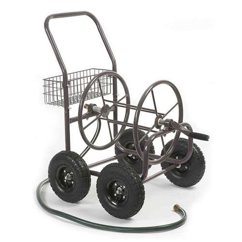 Liberty Garden 4 Wheel Steel Frame Water Hose Reel Cart w/ Basket (Open Box)