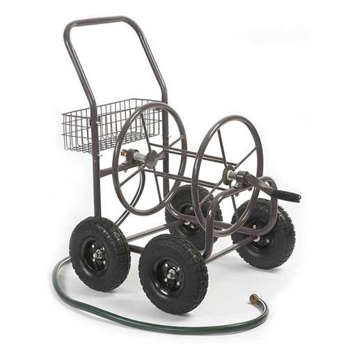 Liberty Garden 4 Wheel Steel Frame Water Hose Reel Cart w/ Basket (Open Box) - VMInnovations