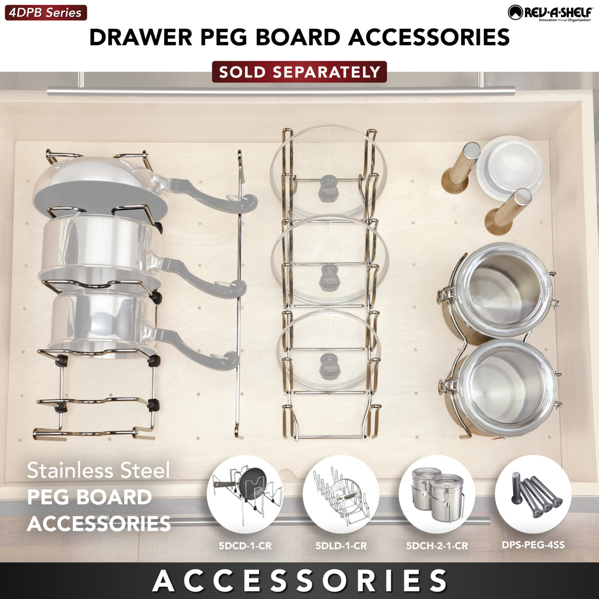 Rev-A-Shelf 4DPS-2421 24 x 21 Inch 9 Peg Board Drawer Organizer System (Used)