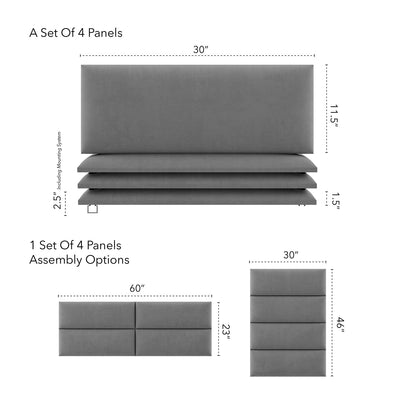 Vant 30 x 46 Inch Upholstered Wall Panels, Micro Suede Charcoal Grey (4 Pack)