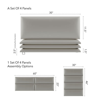 Vant 30 x 46 Inch Floating Upholstered Wall Panels, Metallic Champagne (4 Pack)