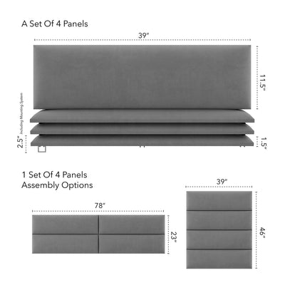 Vant 39 x 46 Inch Upholstered Wall Panels, Micro Suede Charcoal Grey (4 Pack)
