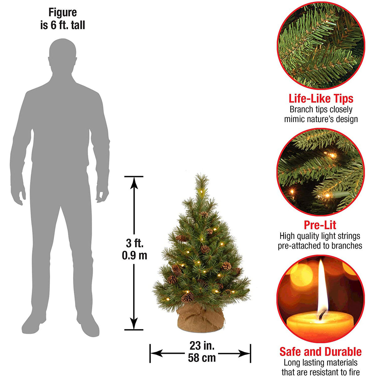 National Tree Company 36 Inch Artificial Pine Cone Christmas Tree w/LED Lights