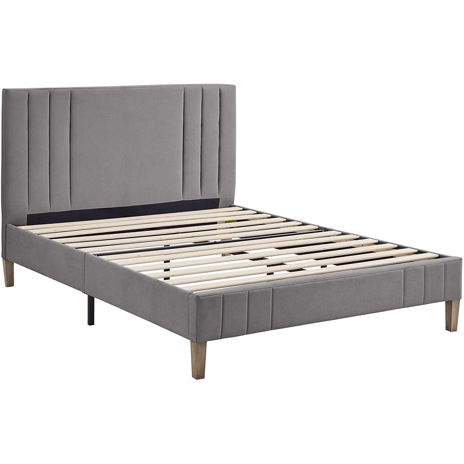 Classic Brands Chicago Tufted Upholstered Platform Bed Frame, Queen, Light Grey