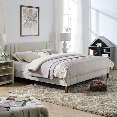 Classic Brands Chicago Modern Tufted Upholstered Platform Bed Frame, King, Shell