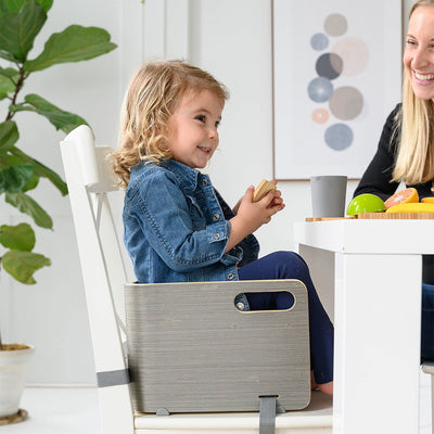 Little Partners MOD Baby Toddler Wood Booster Seat w/ Cushion, Pears, Slate Grey - VMInnovations